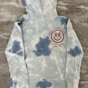Blue Tie-Dye Hoodie with Smiley Face
